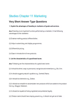 Marketing Very Short Answer Type Questions