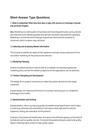 Marketing Short Answer Type Questions