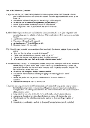 Pain NCLEX Practice Questions