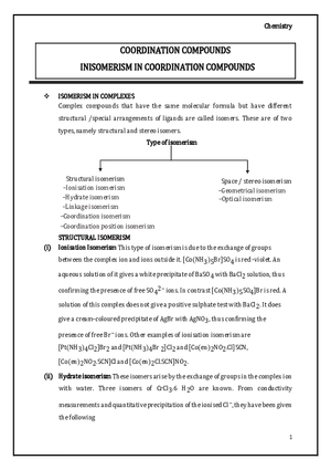 Inisomerism in Coordination Compounds