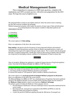 Medical Management Exam Answer Key