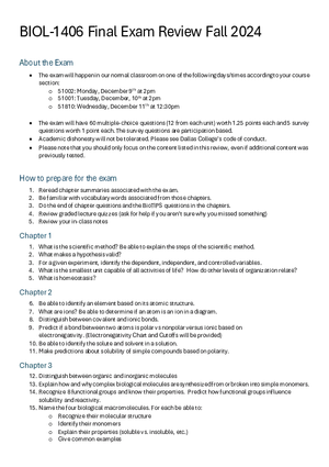 Biology Final Exam Review Fall 2024