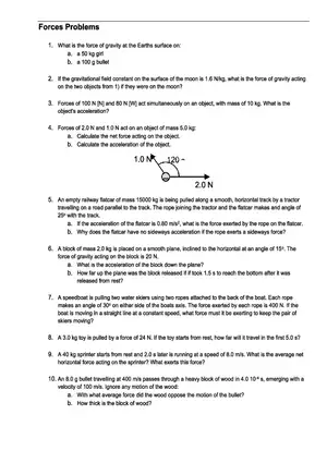 Forces Problems Worksheet