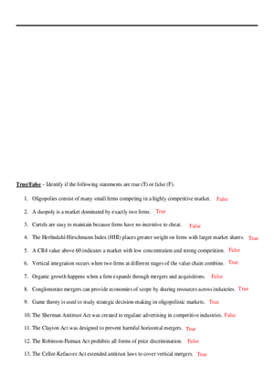 Module 8 Oligopoly True False