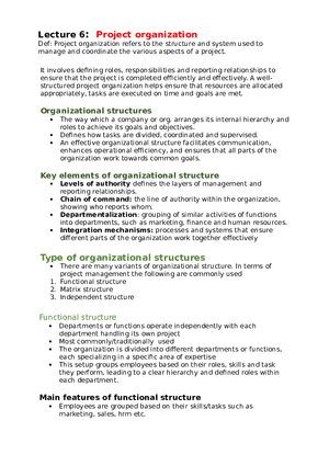 Project Management Lecture 6 Project Organization