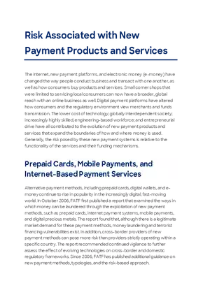 Risk Associated with New Payment Products and Services