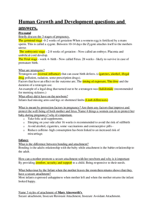 Human Growth and Development questions and Answers