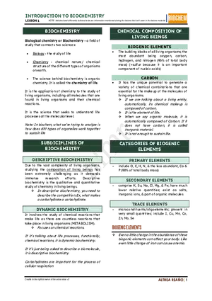 Introduction To Biochemistry: Lesson 1