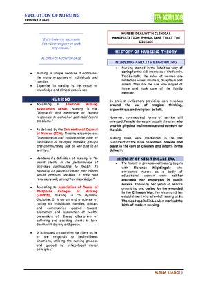 TFN Evolution of Nursing Reviewer