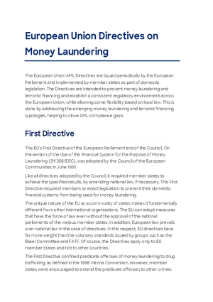 European Union Directives on Money Laundering
