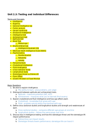Unit 2.3 Testing and Individual Diﬀerences