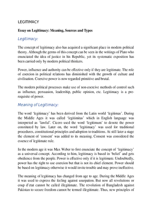 Essay on Legitimacy. Meaning, Sources and Types