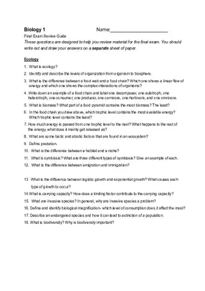 Biology 1 Final Exam Review Guide