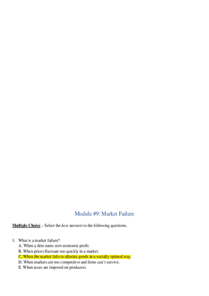 Module 9 Market Failure Multiple Choice