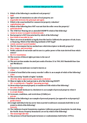 California Real Estate Salesperson Practice Exam 1