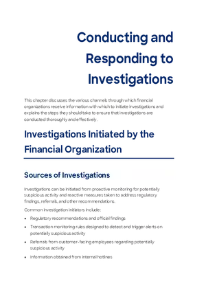 Investigations Initiated by the Financial Organization