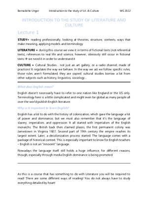 Lecture 1-11: Introduction to English Literature and Culture