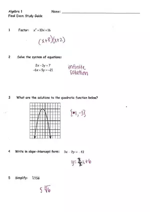 Algebra 1 Final Exam