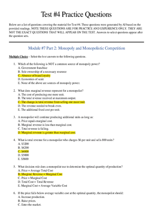 Module 7 Monopoly and Monopolistic Competition Multiple Choice