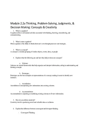 Module 2.2a Thinking, Problem-Solving, Judgments, & Decision Making Concepts & Creativity