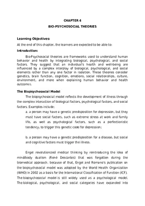 Chapter 4 Bio-Psychosocial Theories
