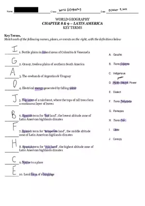 World Geography Latin America Key Terms