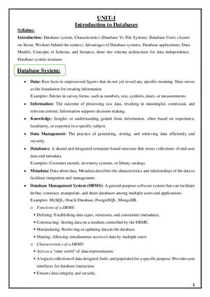 Unit- I: Introduction to Databases