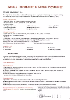 Week 1 - Introduction to Clinical Psychology