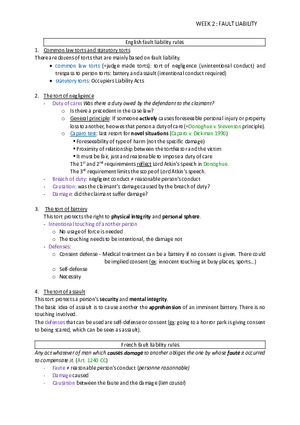 Week 2: Fault Liability