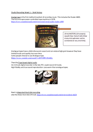 Studio Recording Week 1 – Brief History