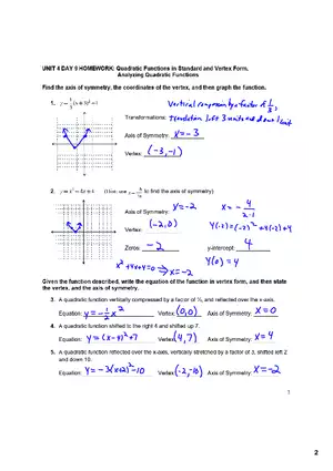 Algebra Unit 2 Day 9 Homework