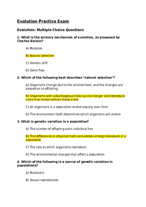 Evolution Practice Exam