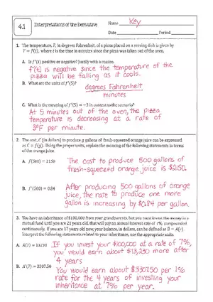 Interpretations of the Derivative Homework