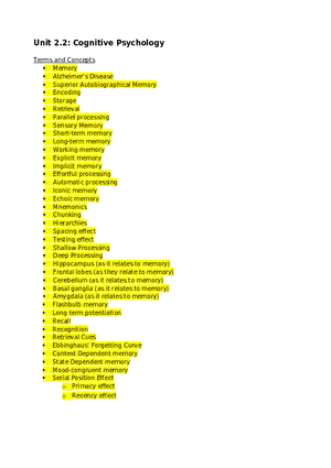Unit 2.2 Cognitive Psychology