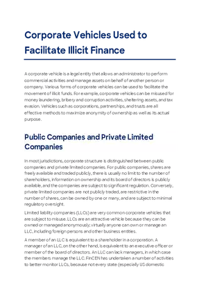 Corporate Vehicles Used to Facilitate Illicit Finance