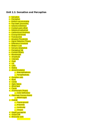 Unit 2.1 Sensation and Perception
