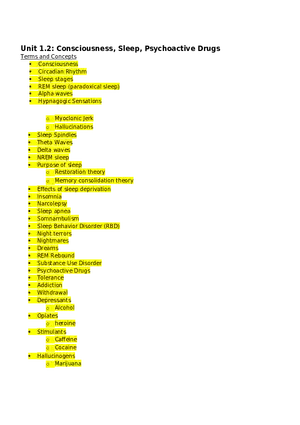 Unit 1.2 Consciousness, Sleep, Psychoactive Drugs
