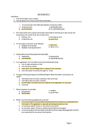 General Insurance Exam Questions and Answers