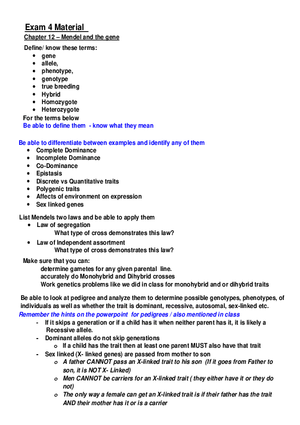Review Sheet for Biology Exam 4