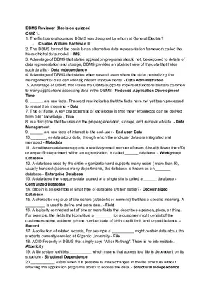 DBMS Reviewer (Basis on Quizzes)
