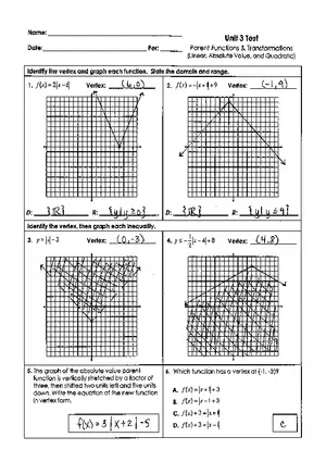 Unit 3 Test Parent Functions & Transformations