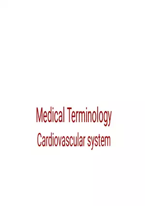 Medical Terminology Cardiovascular System