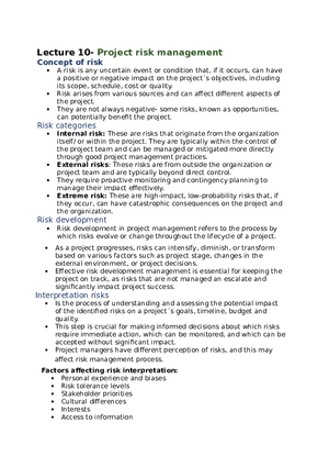 Project Management Lecture 10 Project Risk Management