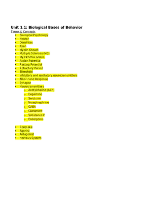 Unit 1.1 Biological Bases of Behavior