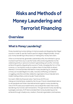 Risks and Methods of Money Laundering and Terrorist Financing Overview