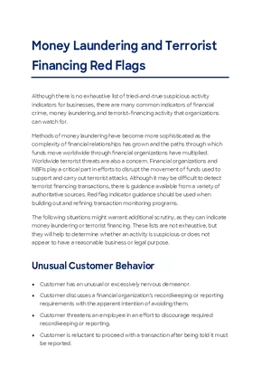 Money Laundering and Terrorist Financing Red Flags