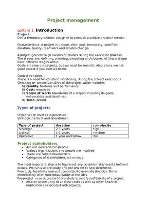 Project Management Lecture 1 Introduction