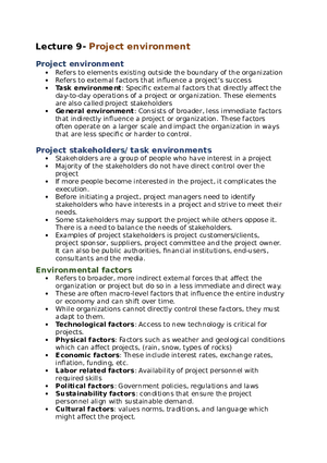 Project Management Lecture 9 Project Environment