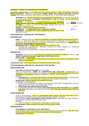 Lesson 1  Intro to Cognitive Psychology