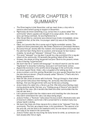 The Giver Chapter 1 Summary